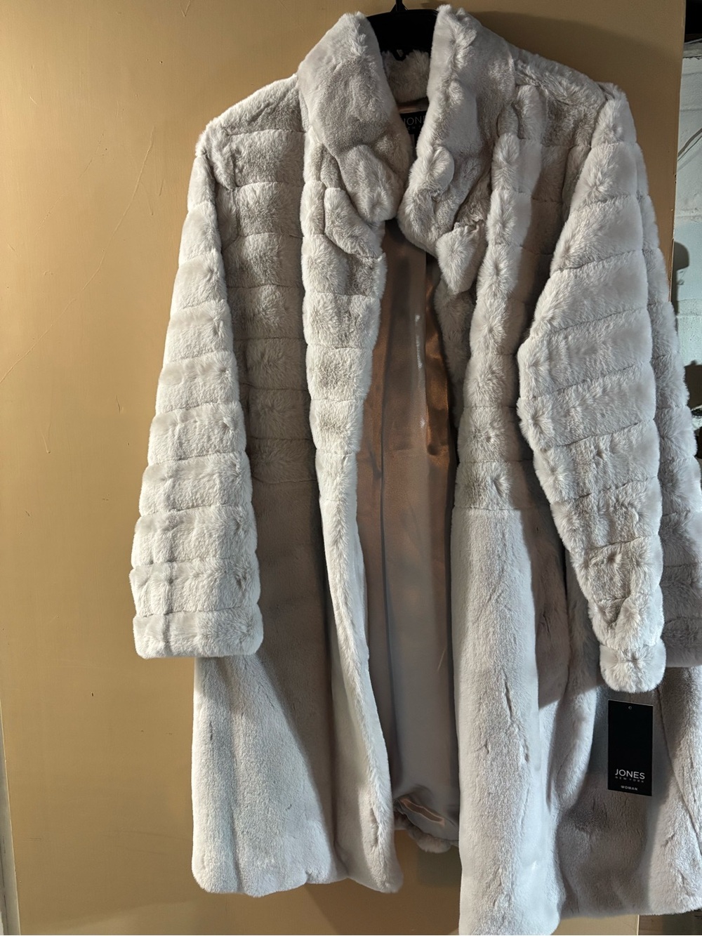 Jones New York Light Gray Faux Fur Coat